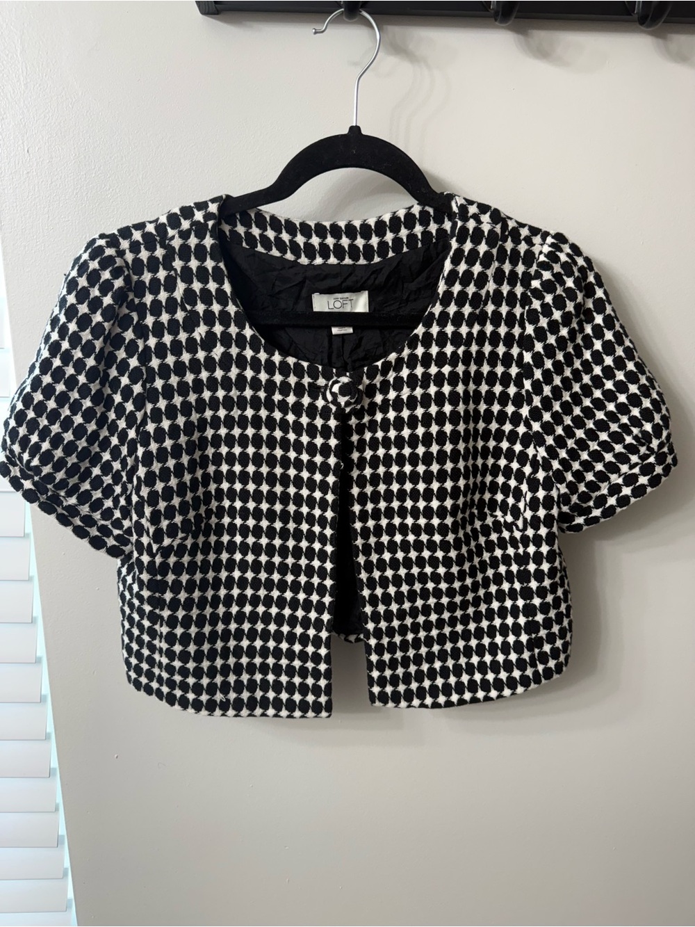 LOFT Black and White Cropped Patterned Blazer